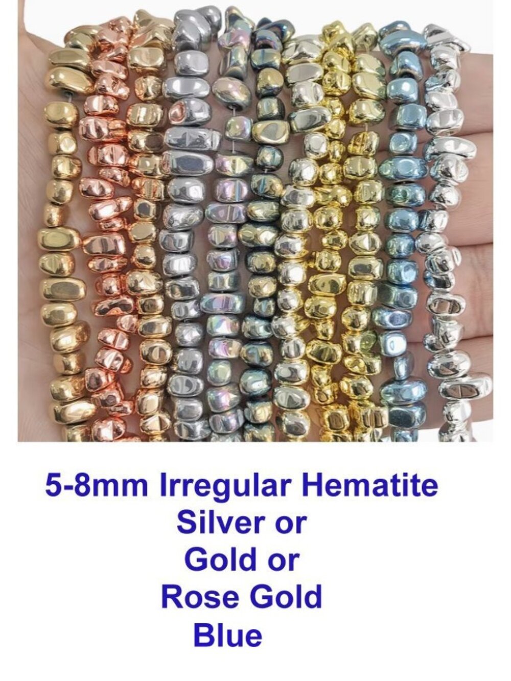 Silver OR Gold Or Rose Gold Irregular Hematite Nugget Style Beads 15" Strand